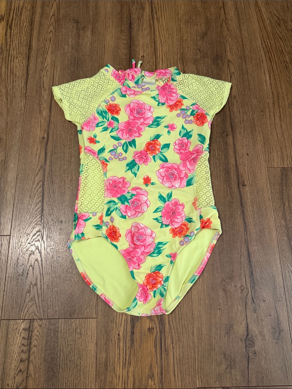 art class Yellow One-Piece Swimsuit with Pink Floral Print